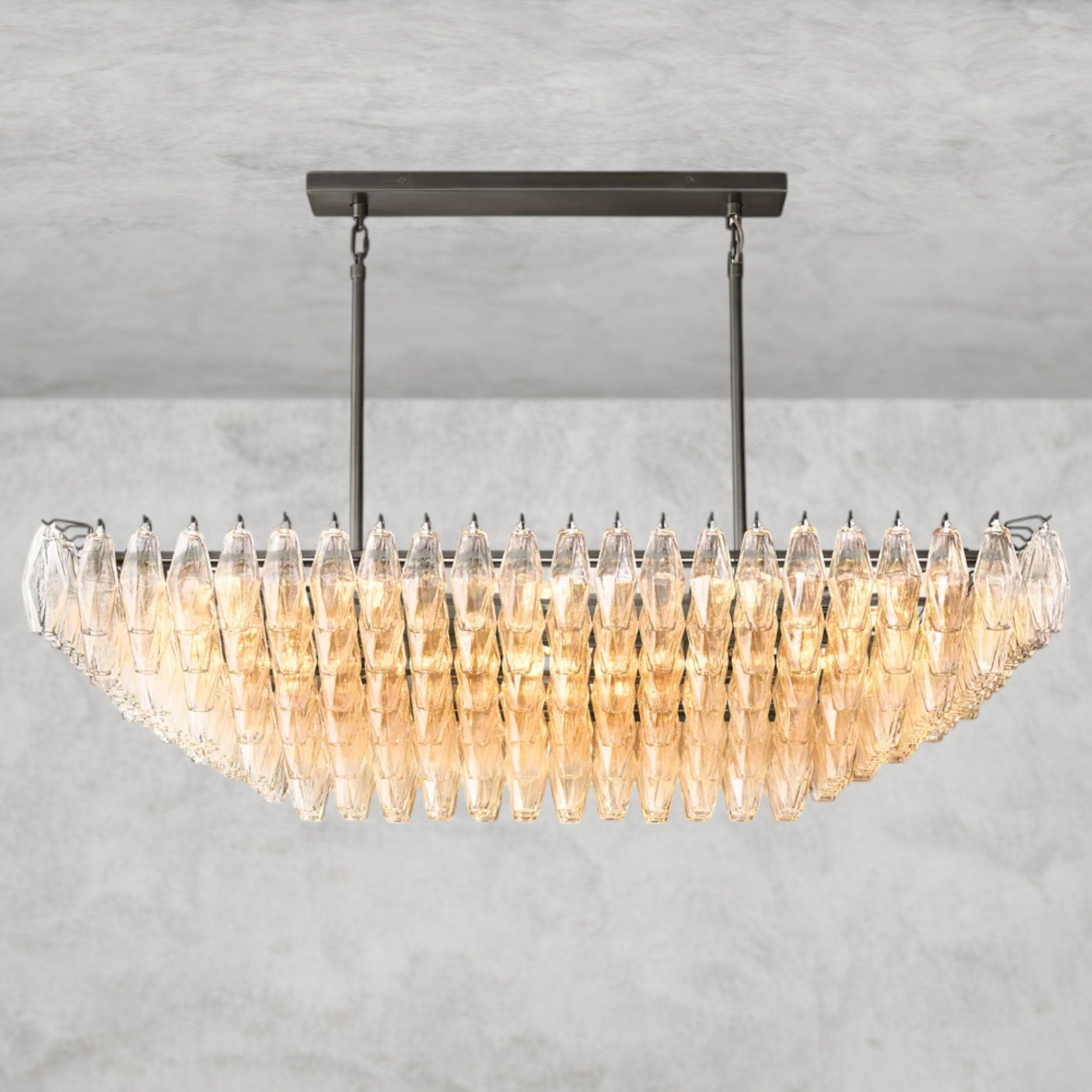 54" / Clear / Bronze CHIARA CLEAR/ SMOKE GLASS TIERED RECTANGULAR CHANDELIER 54", 74"