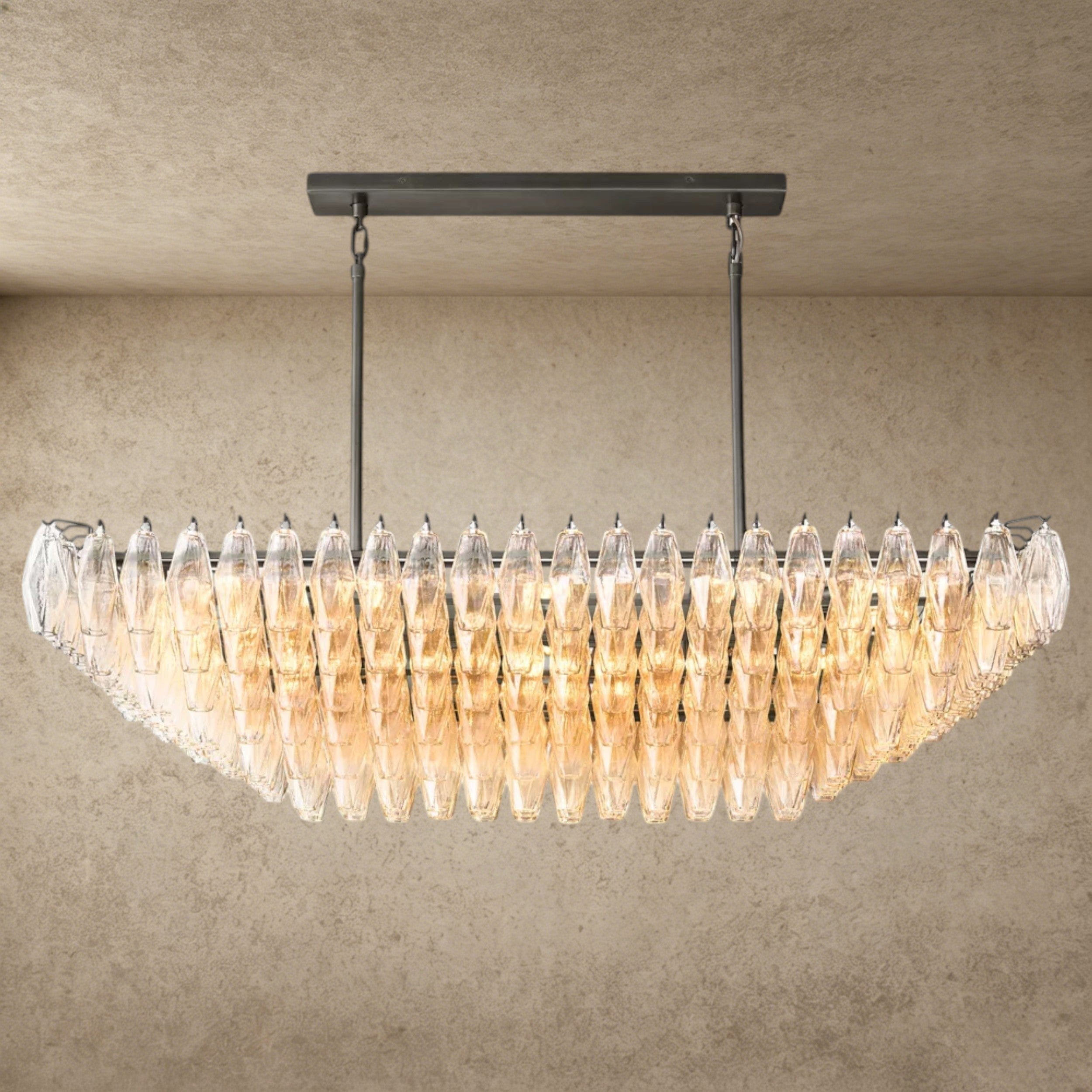 54" / Clear / Bronze CHIARA CLEAR/ SMOKE GLASS TIERED RECTANGULAR CHANDELIER 54", 74"