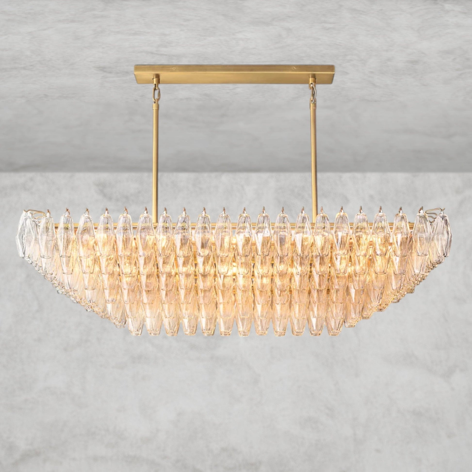 54" / Clear / Brass CHIARA CLEAR/ SMOKE GLASS TIERED RECTANGULAR CHANDELIER 54", 74"