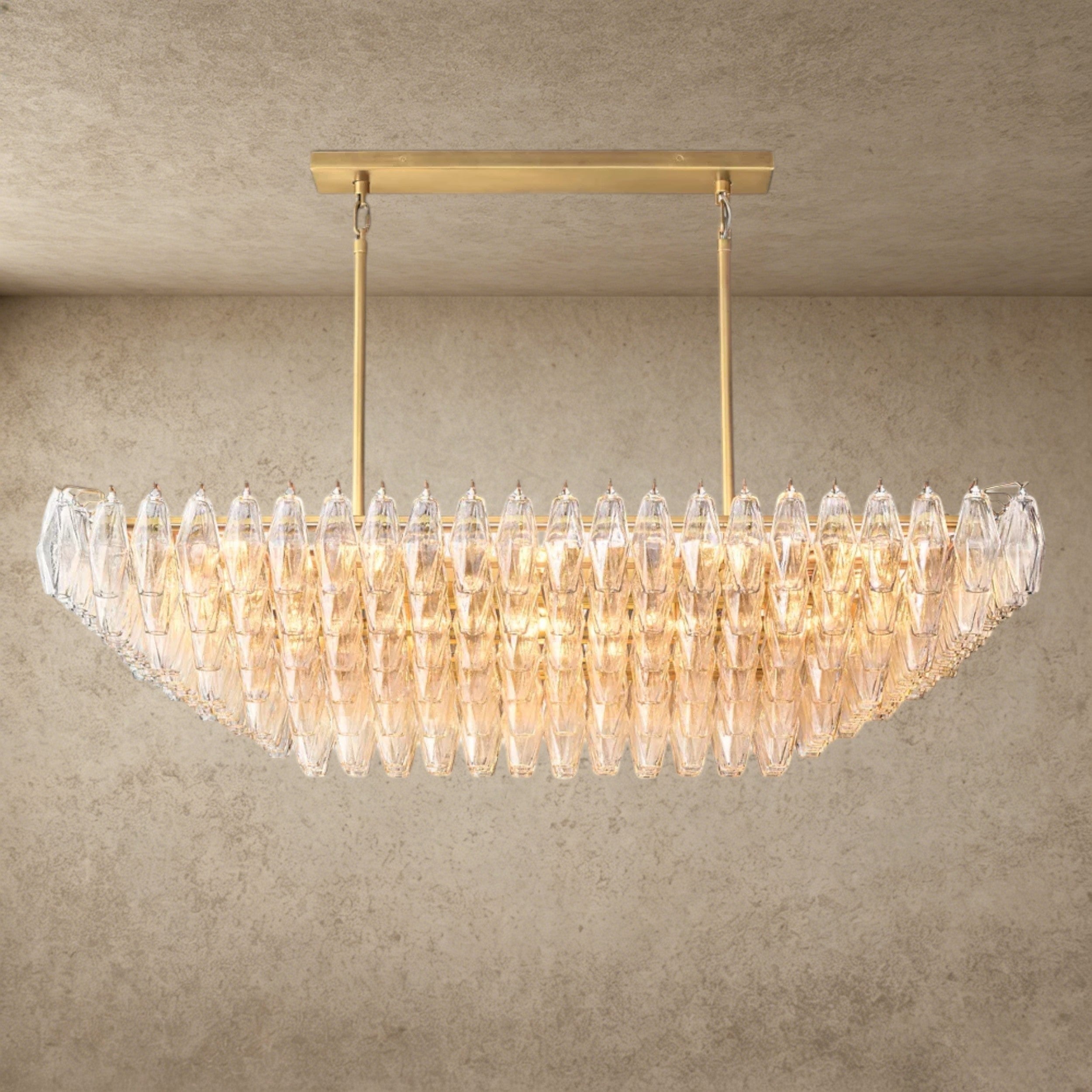 54" / Clear / Brass CHIARA CLEAR/ SMOKE GLASS TIERED RECTANGULAR CHANDELIER 54", 74"