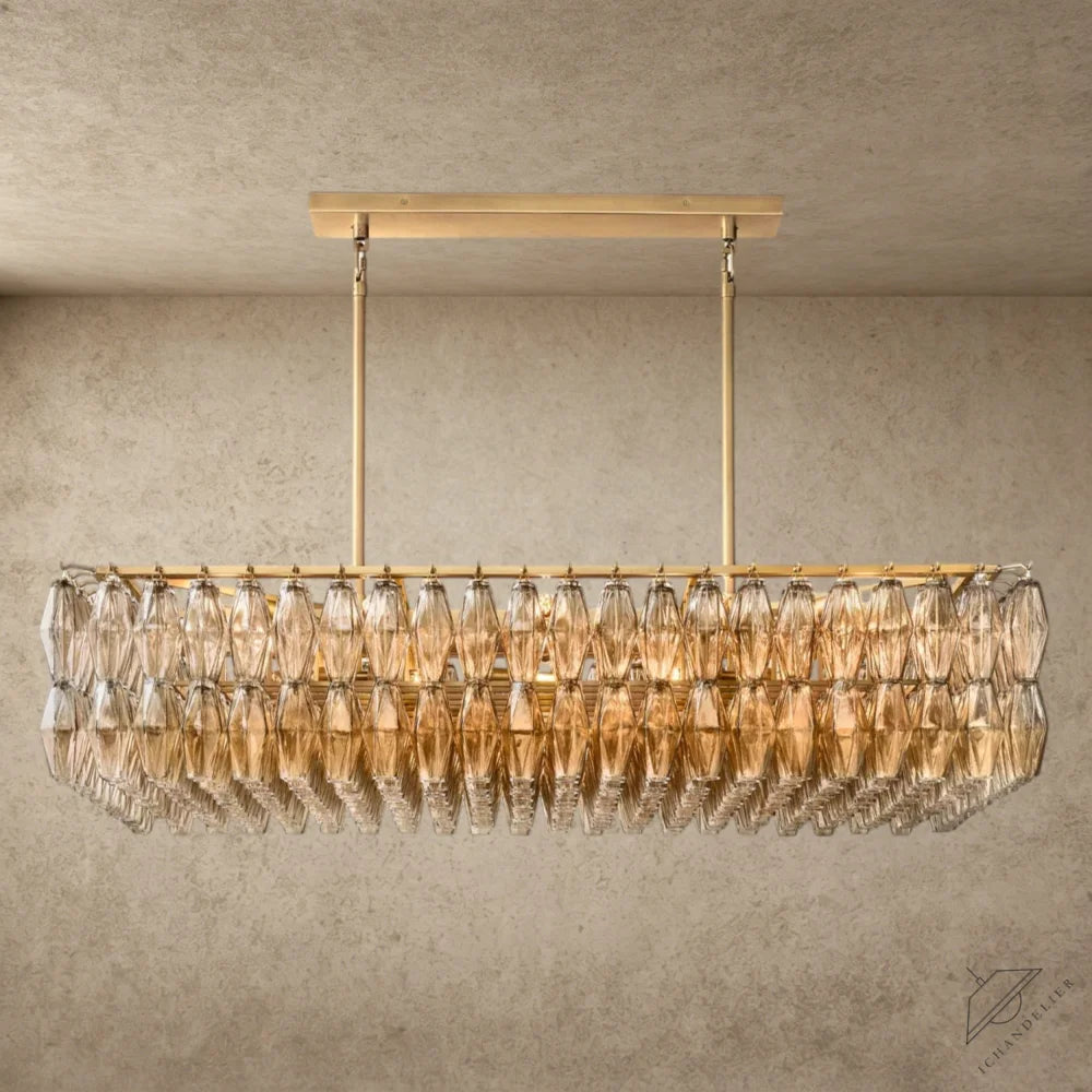 54" / Smoke / Brass CHIARA CLEAR/ SMOKE GLASS RECTANGULAR CHANDELIER 54", 74"
