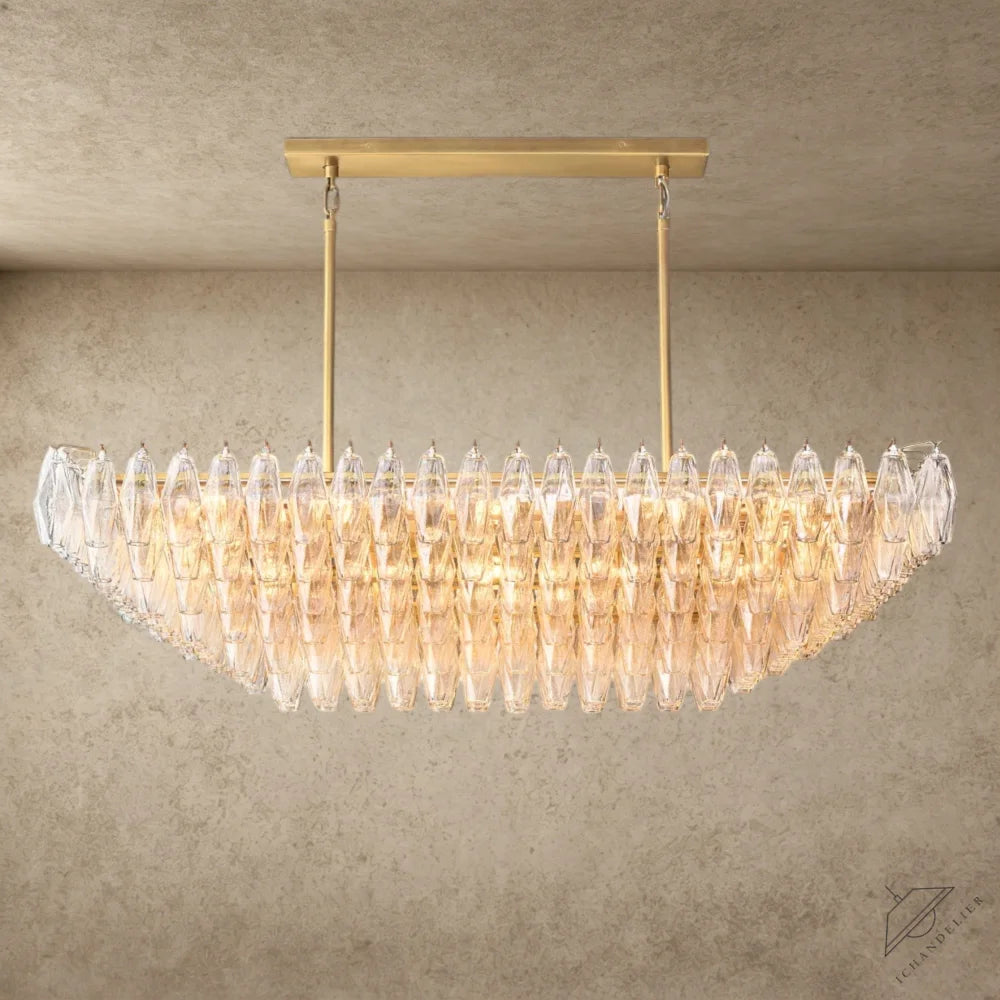 54" / Clear / Brass CHIARA CLEAR/ SMOKE GLASS TIERED RECTANGULAR CHANDELIER 54", 74"