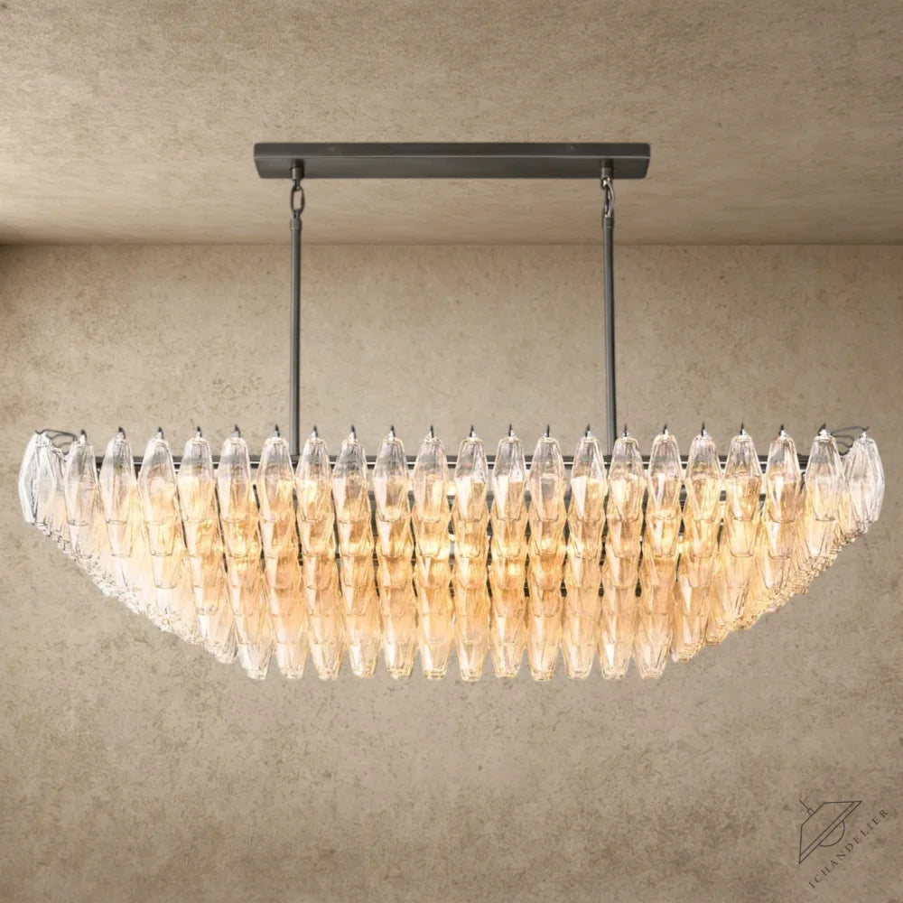 54" / Clear / Bronze CHIARA CLEAR/ SMOKE GLASS TIERED RECTANGULAR CHANDELIER 54", 74"
