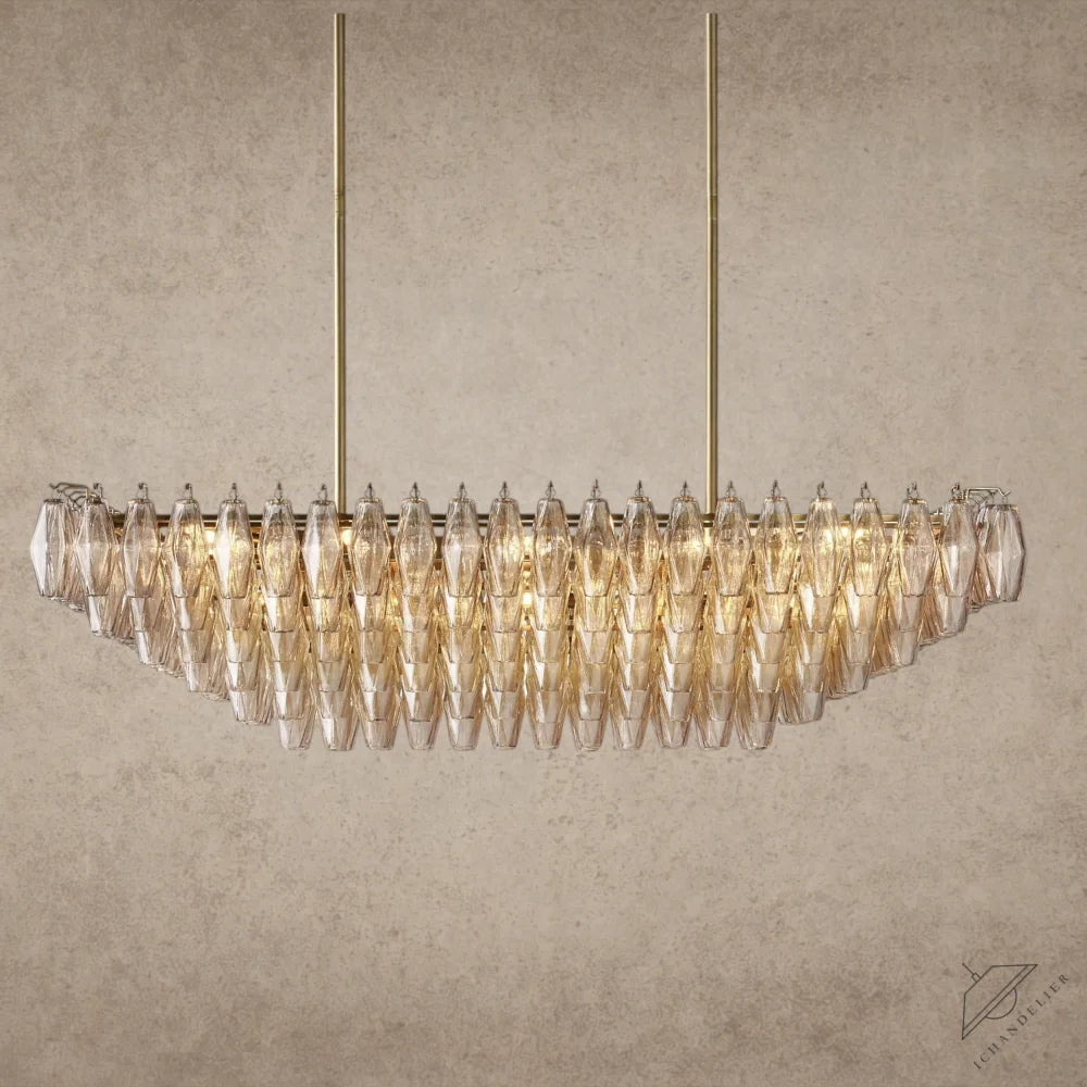 54" / Smoke / Brass CHIARA CLEAR/ SMOKE GLASS TIERED RECTANGULAR CHANDELIER 54", 74"