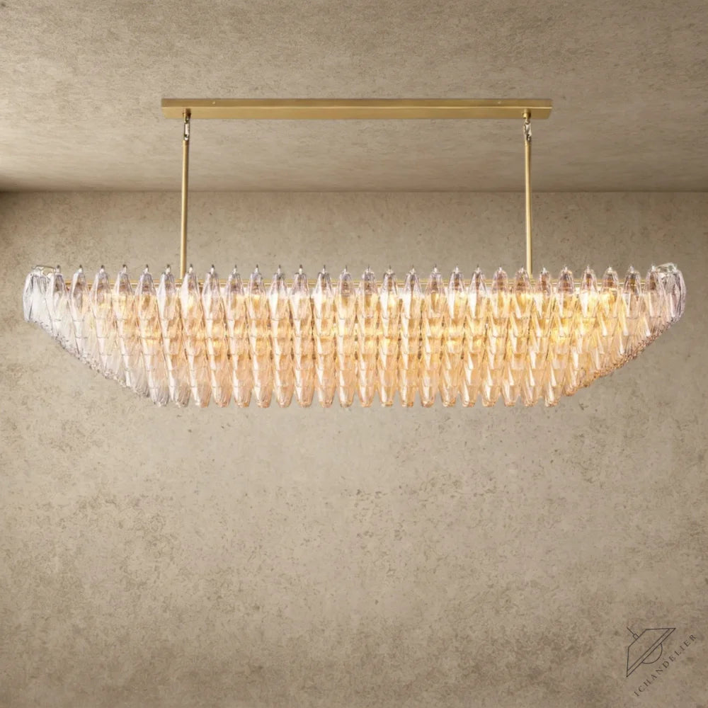 74" / Clear / Brass CHIARA CLEAR/ SMOKE GLASS TIERED RECTANGULAR CHANDELIER 54", 74"