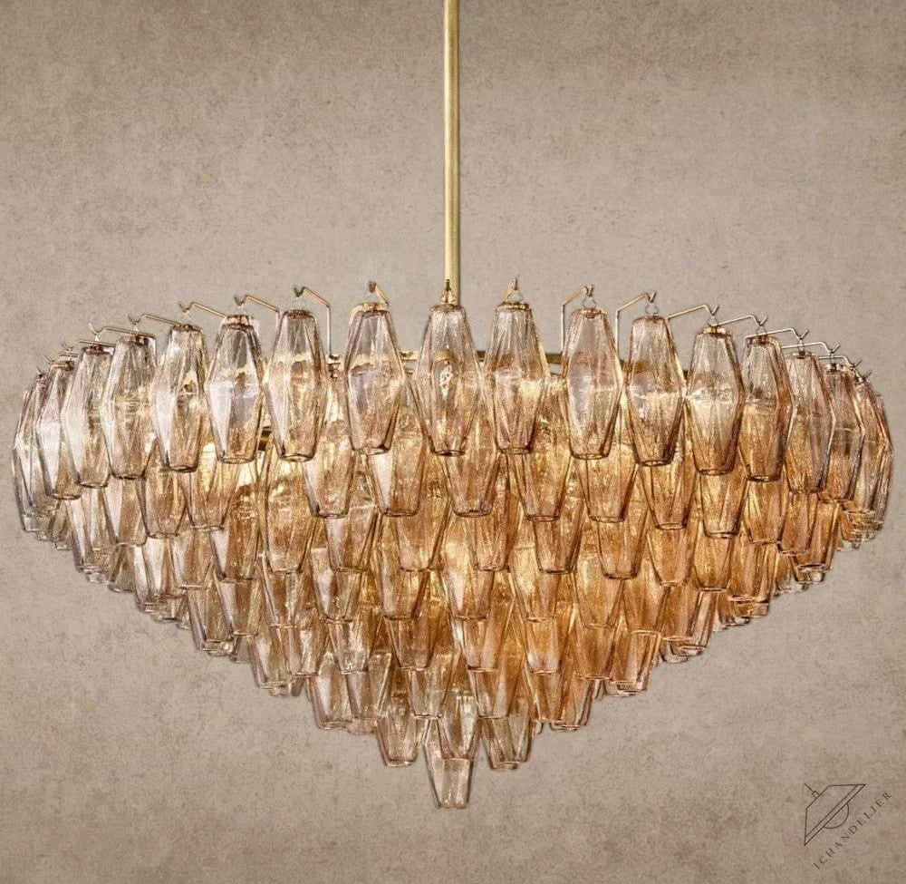 37" / Smoke / Brass CHIARA CLEAR/ SMOKE GLASS TIERED ROUND CHANDELIER 37", 47", 62"