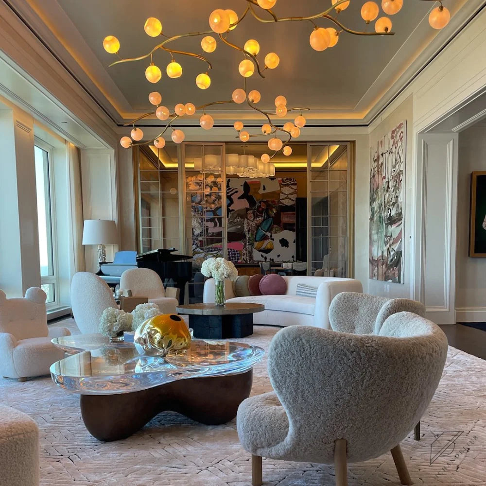 Contemporary Hand-blown Glass Globes Branch Chandelier for Dining Room Living Room and Kitchen Island