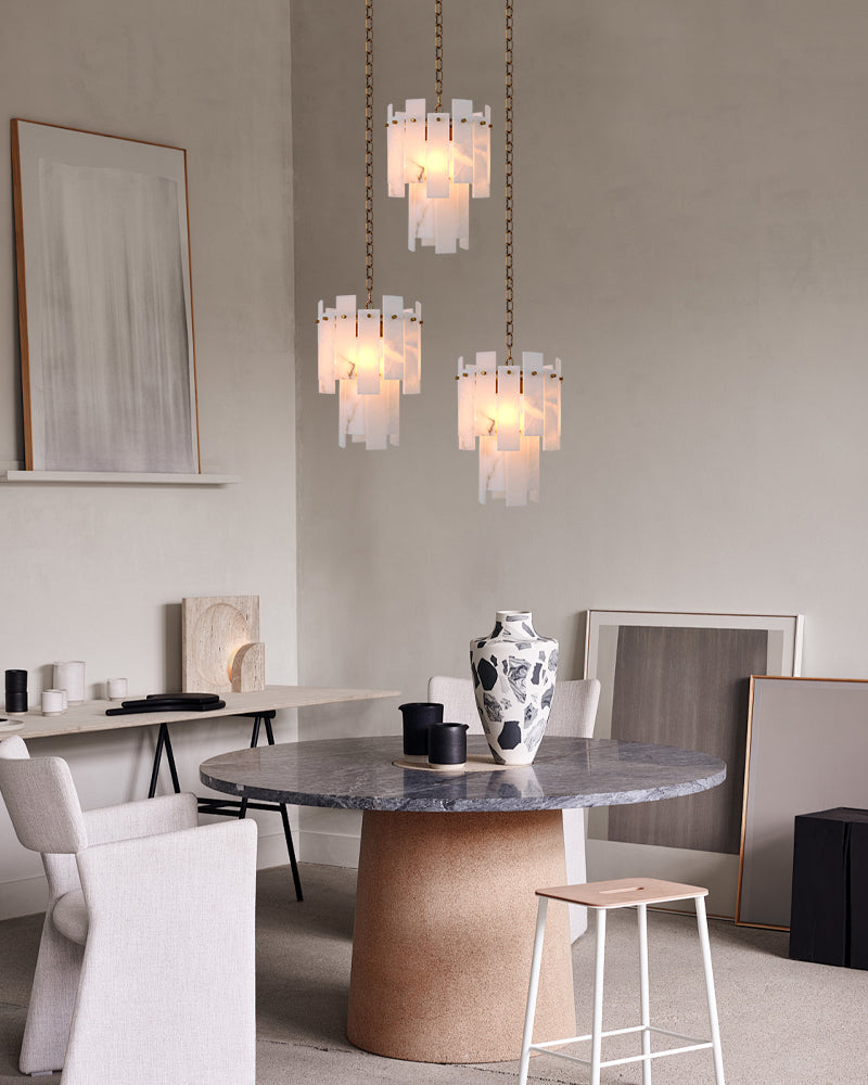 Tired Alabaster marble Cluster Chandelier 13 inch with adjustable chain