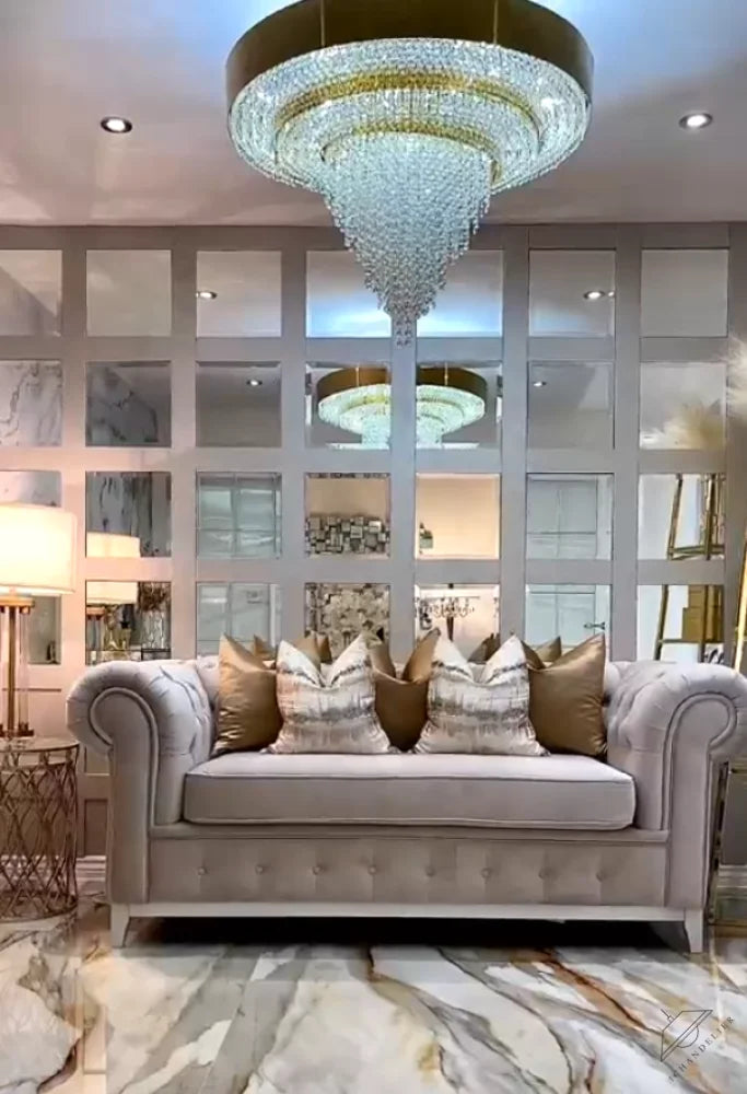 Decorative Gold Round Crystal Living Room Chandelier Light Oval Pendant Lamp For Dining Room Kitchen Table