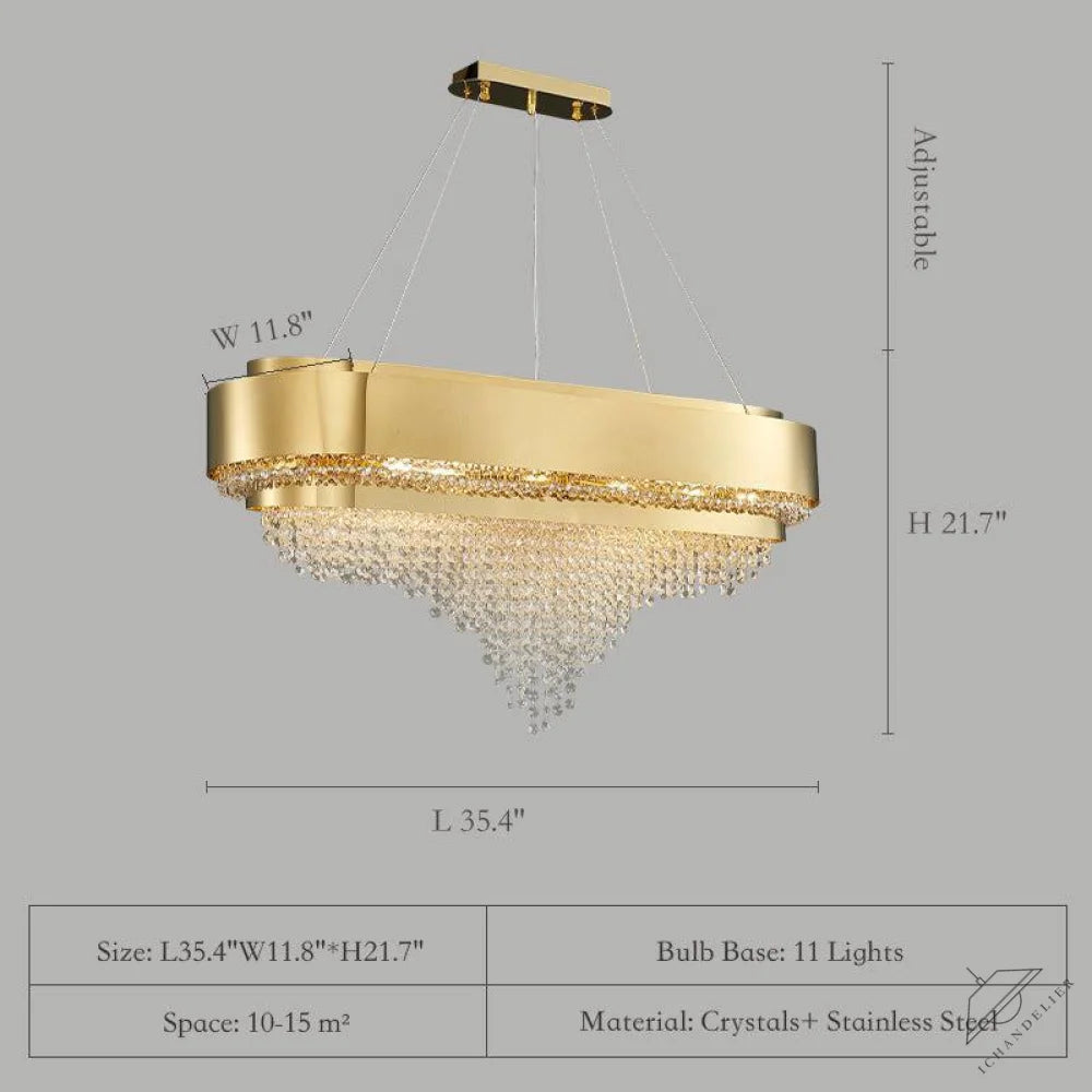 Decorative Gold Round Crystal Living Room Chandelier Light Oval Pendant Lamp For Dining Room Kitchen Table