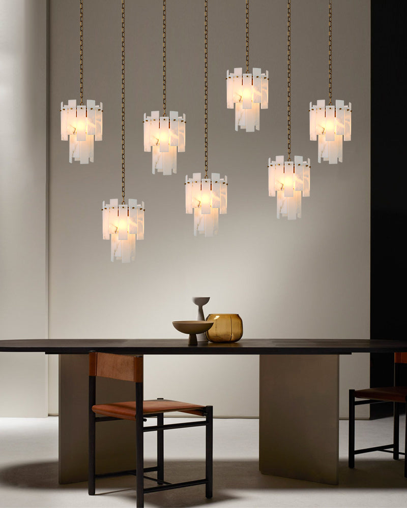 Tired Alabaster marble Cluster Chandelier 13 inch with adjustable chain