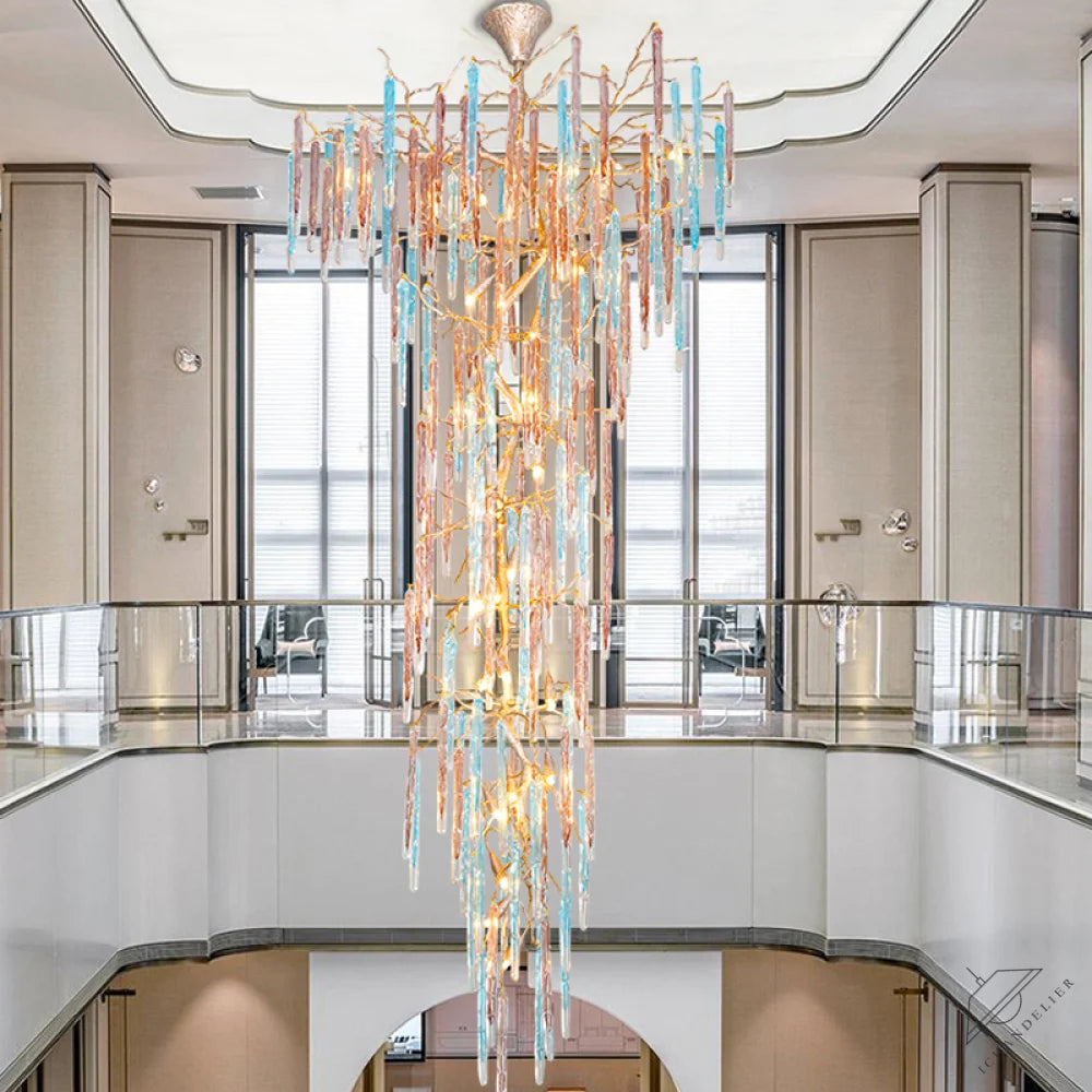 Dora Colorful Crystal Staircase Chandelier - Ineffable Lighting