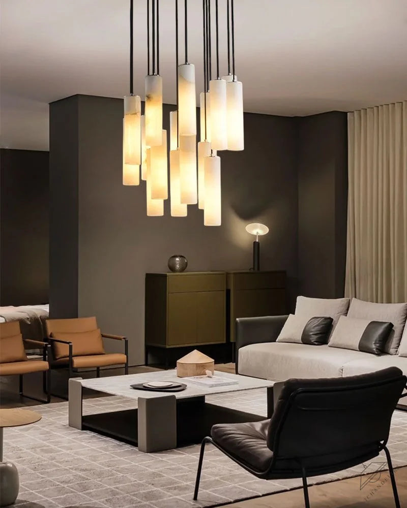 Elegant Lighting Linear Nature Stone 2 inch Wide Alabaster Chandelier