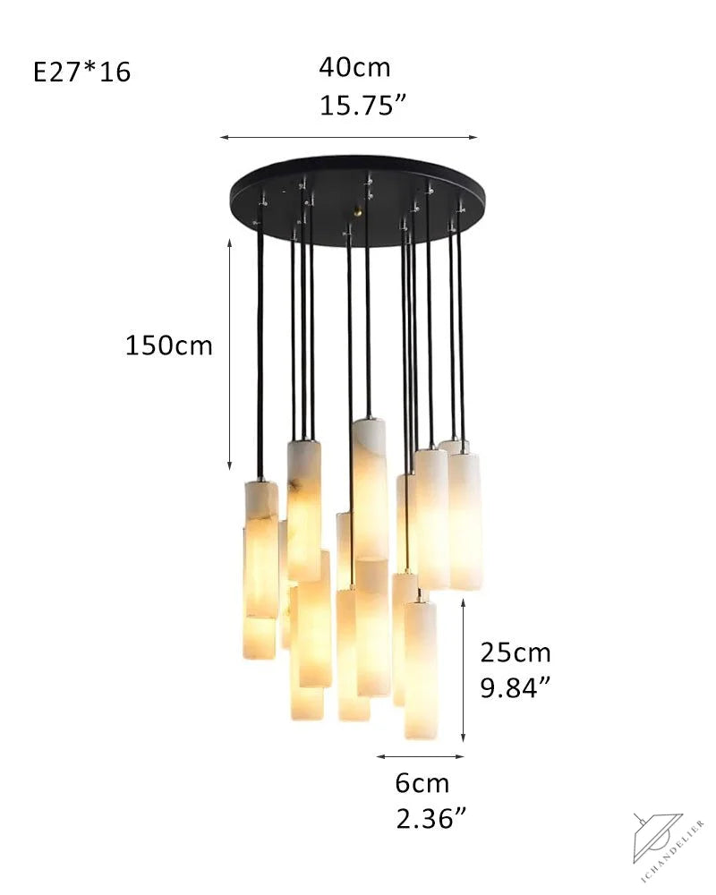 Elegant Lighting Linear Nature Stone 2 inch Wide Alabaster Chandelier