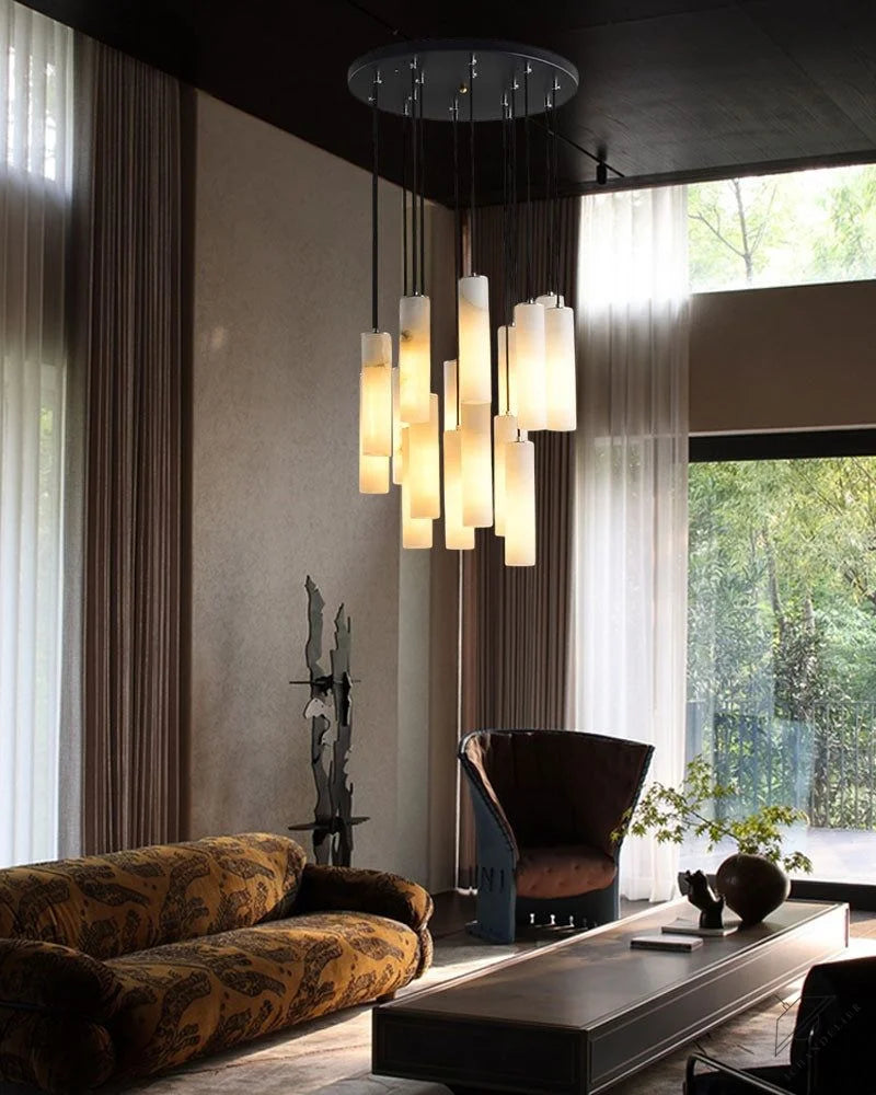 Elegant Lighting Linear Nature Stone 2 inch Wide Alabaster Chandelier