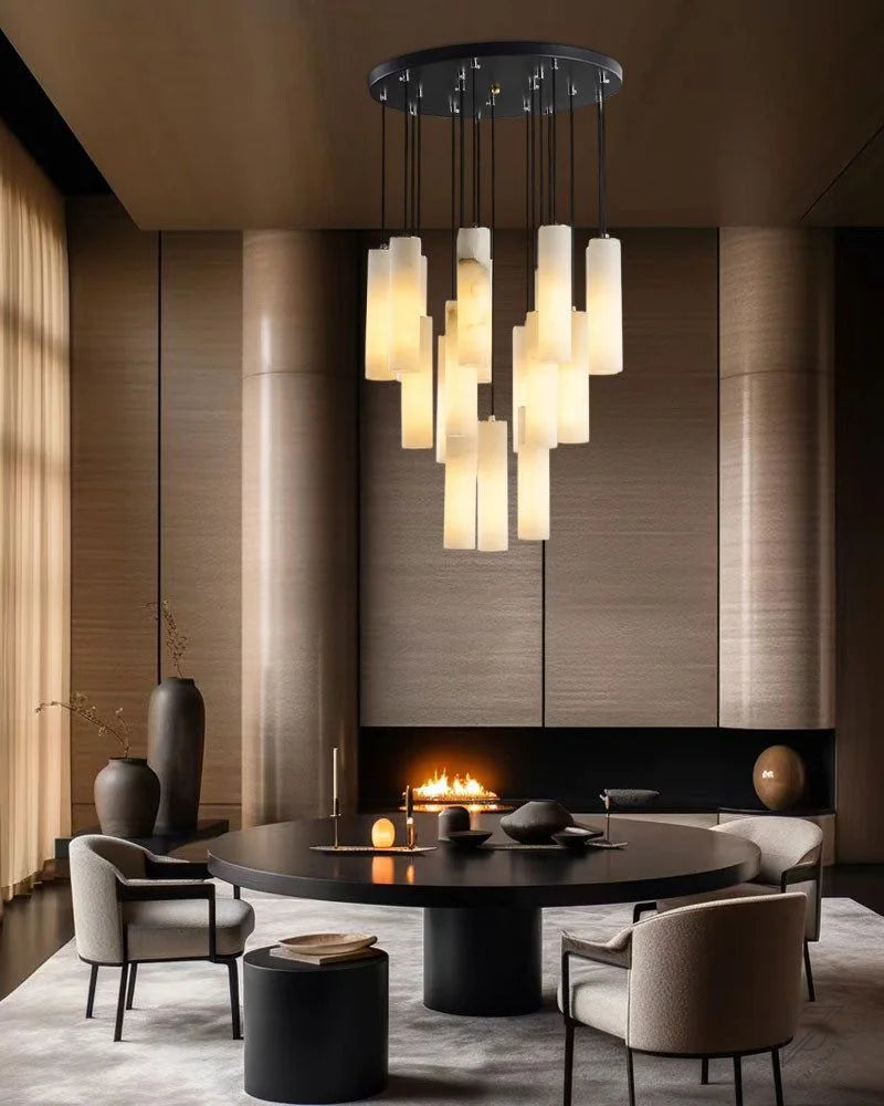 Elegant Lighting Linear Nature Stone 2 inch Wide Alabaster Chandelier