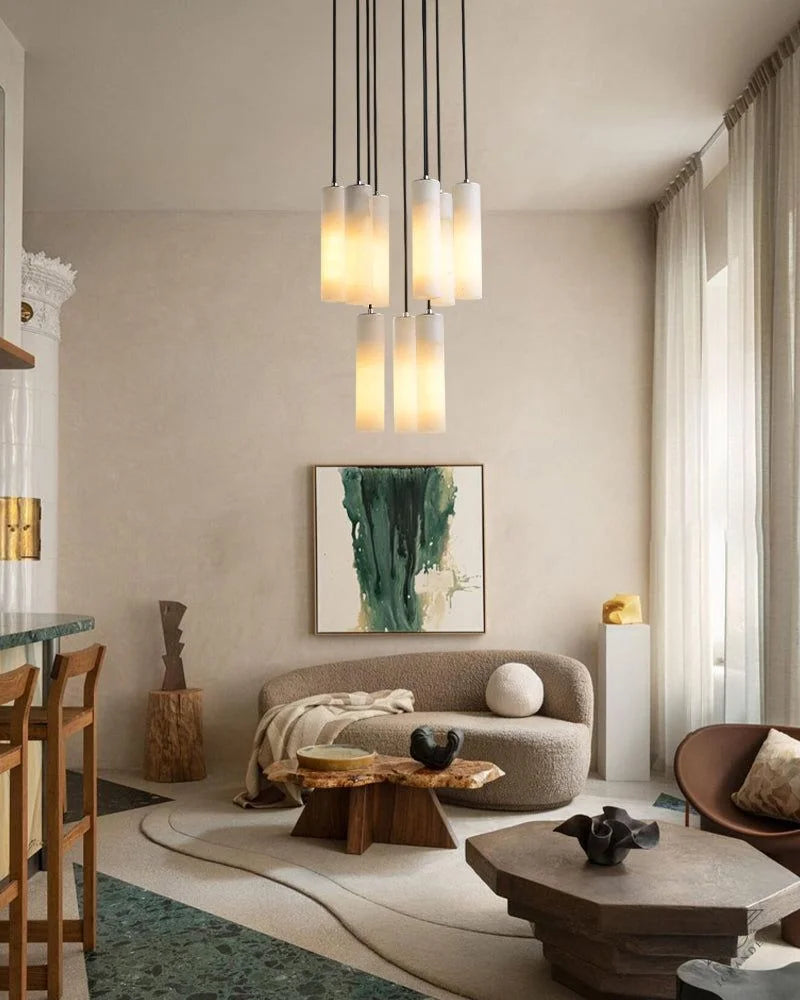 Elegant Lighting Linear Nature Stone 2 inch Wide Alabaster Chandelier