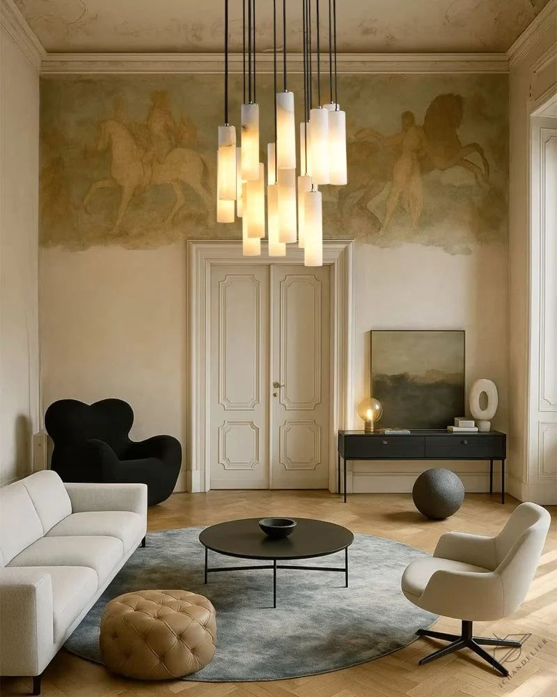 Elegant Lighting Linear Nature Stone 2 inch Wide Alabaster Chandelier