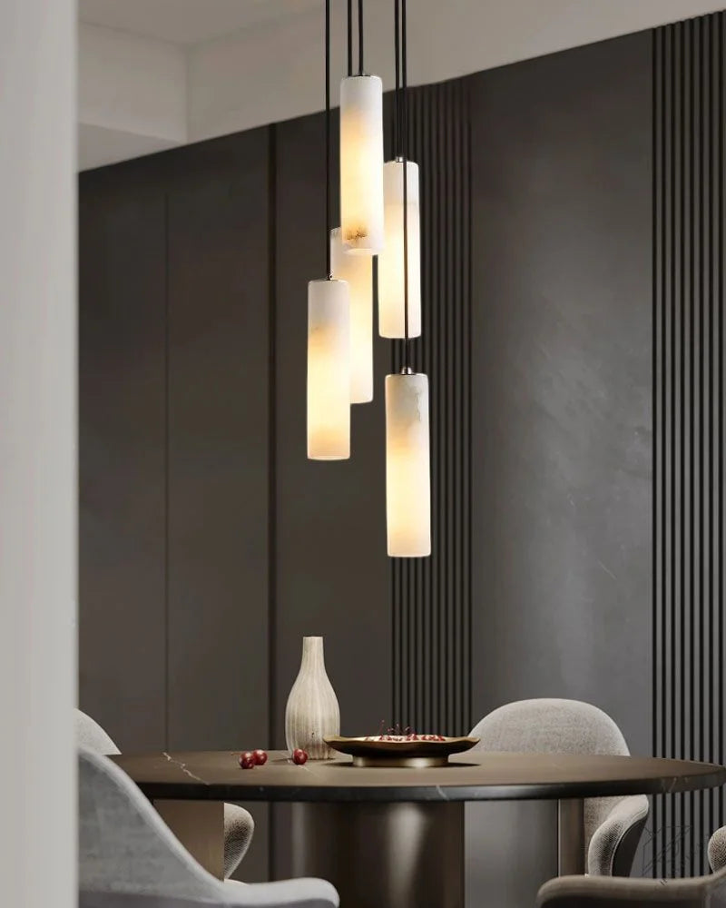 Elegant Lighting Linear Nature Stone 2 inch Wide Alabaster Chandelier