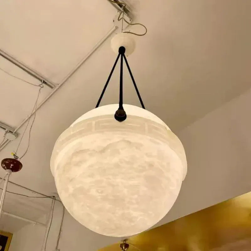 20"D Elowen Alabaster Chandelier, Round Globe Pendant Light 10", 20"