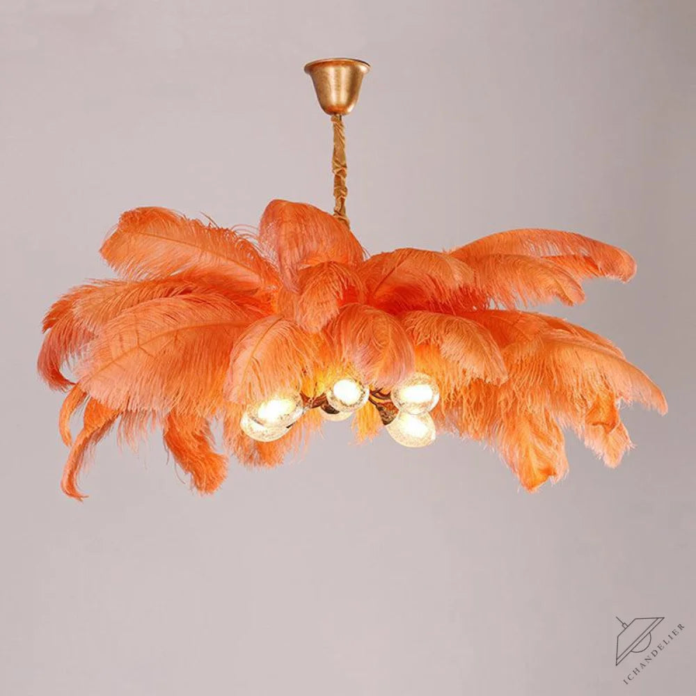 Elva Brass Palm Tree Feather Chandelier