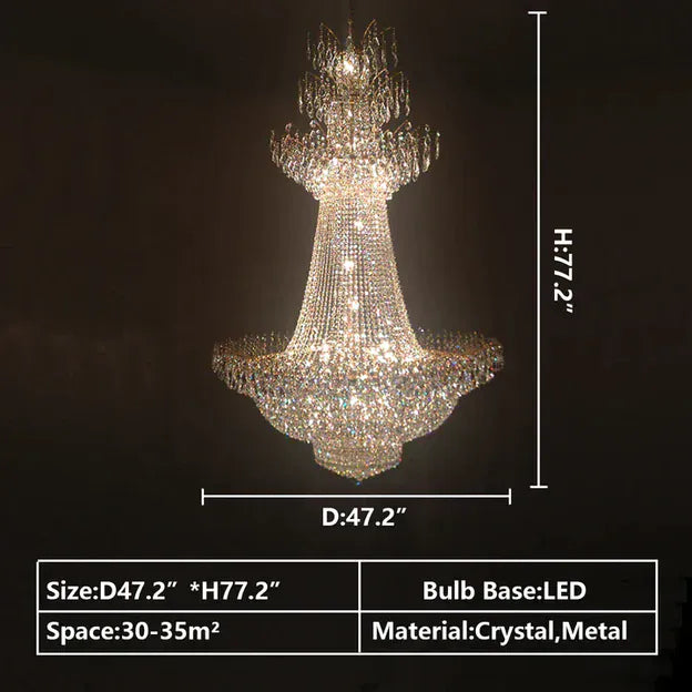 D47.2"*H77.2" / Warm Light Empire Extra Large French Classic Multi-tiered Crystal Chandelier