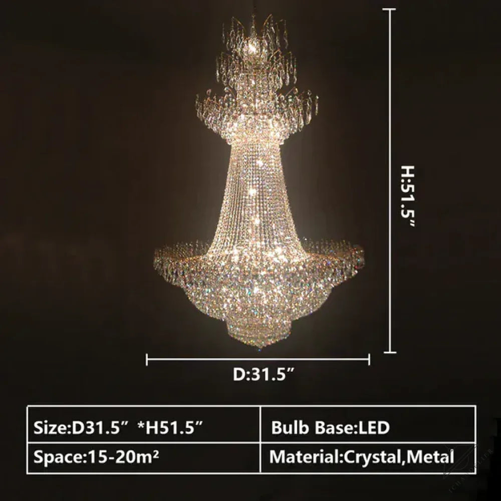 D31.5"*H51.5" / Warm Light Empire Extra Large French Classic Multi-tiered Crystal Chandelier