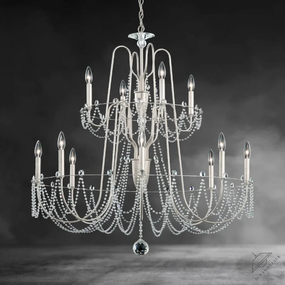Antique Silver Esmeralda 2-Tier Crystal Chandelier 37"