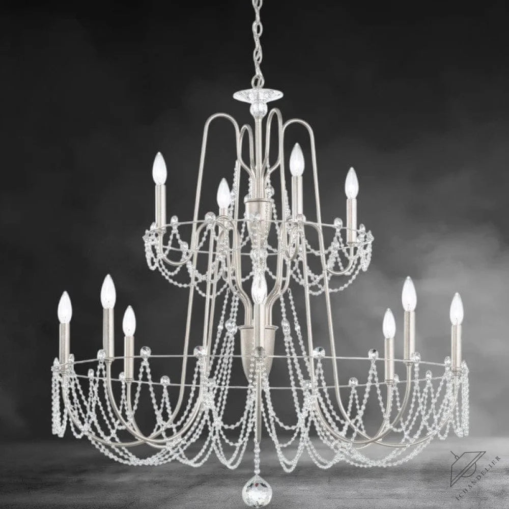 White Esmeralda 2-Tier Crystal Chandelier 37"