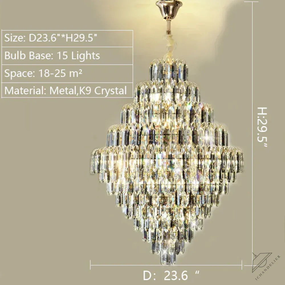 D23.6"*H29.5"/15 Lights / Warm Light Extra Large Foyer Decorative Crystal Lighting Fixture Living Room Crystal Chandelier For Entryway Staircase