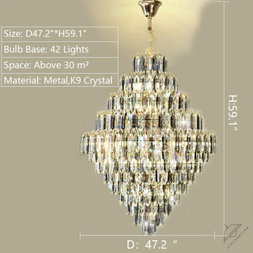 D47.2"*H59.1"/42 Lights / Warm Light Extra Large Foyer Decorative Crystal Lighting Fixture Living Room Crystal Chandelier For Entryway Staircase
