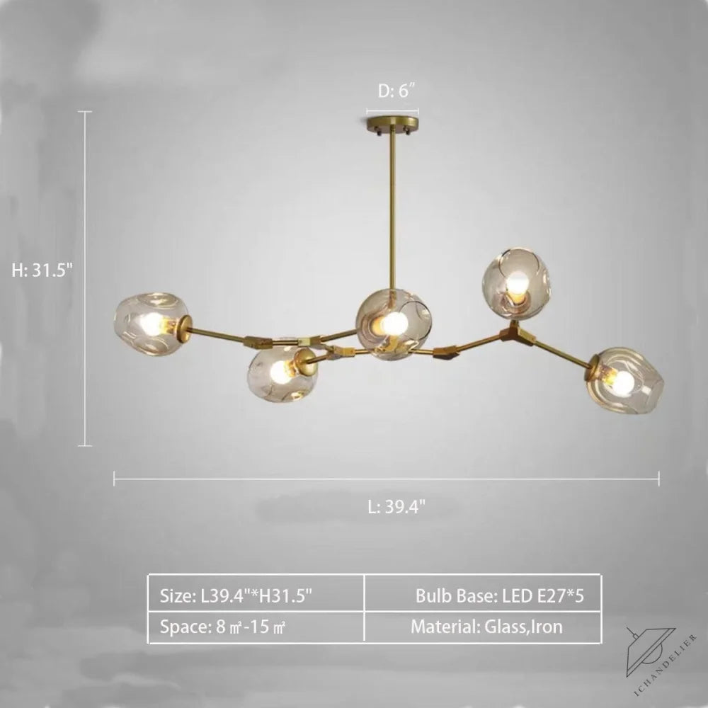 5 Lights: L39.4"*H31.5" / Warm Light Extra Large Industrial Fashion Branch Multiple Glass Pendant Chandelier for Living/Dining Room