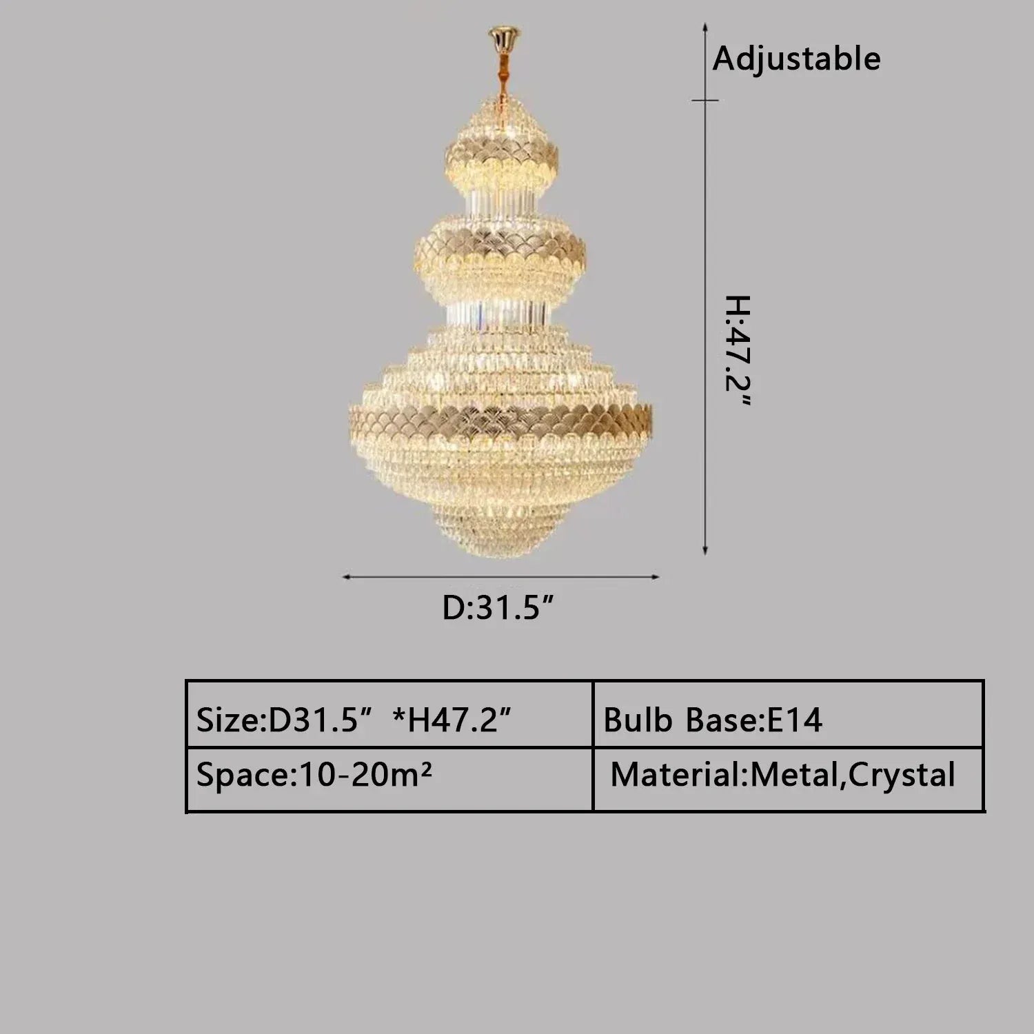 D31.5"*H47.2" / Warm Light Extra Large Multi-layers Gold Luxury Crystal Chandelier Modern Empire Decrative Crystal Light For Living Room/Foyer/Staircase