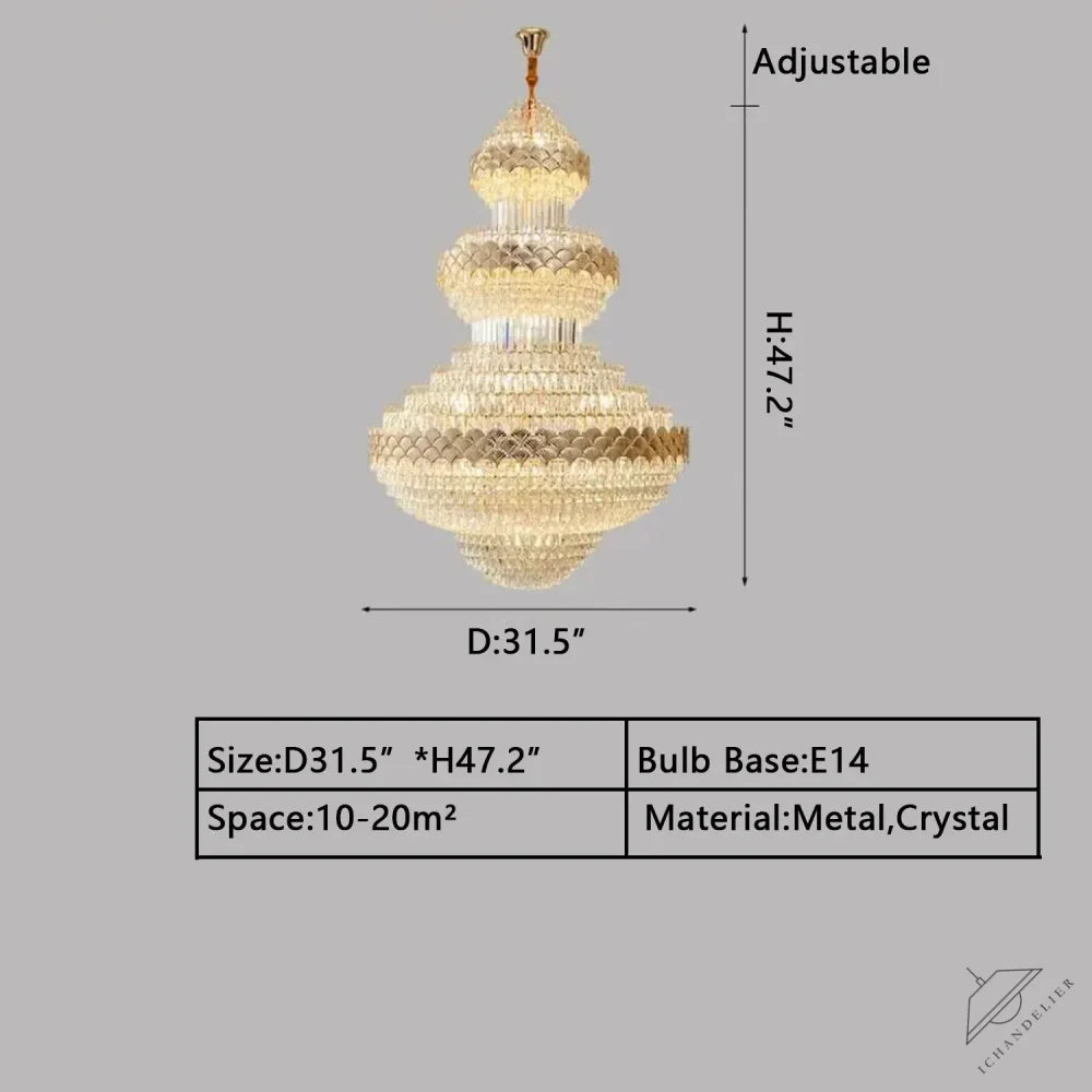 D31.5"*H47.2" / Warm Light Extra Large Multi-layers Gold Luxury Crystal Chandelier Modern Empire Decrative Crystal Light For Living Room/Foyer/Staircase