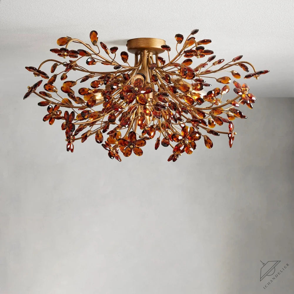 BRASS/AMBER Fiore Flush Mount