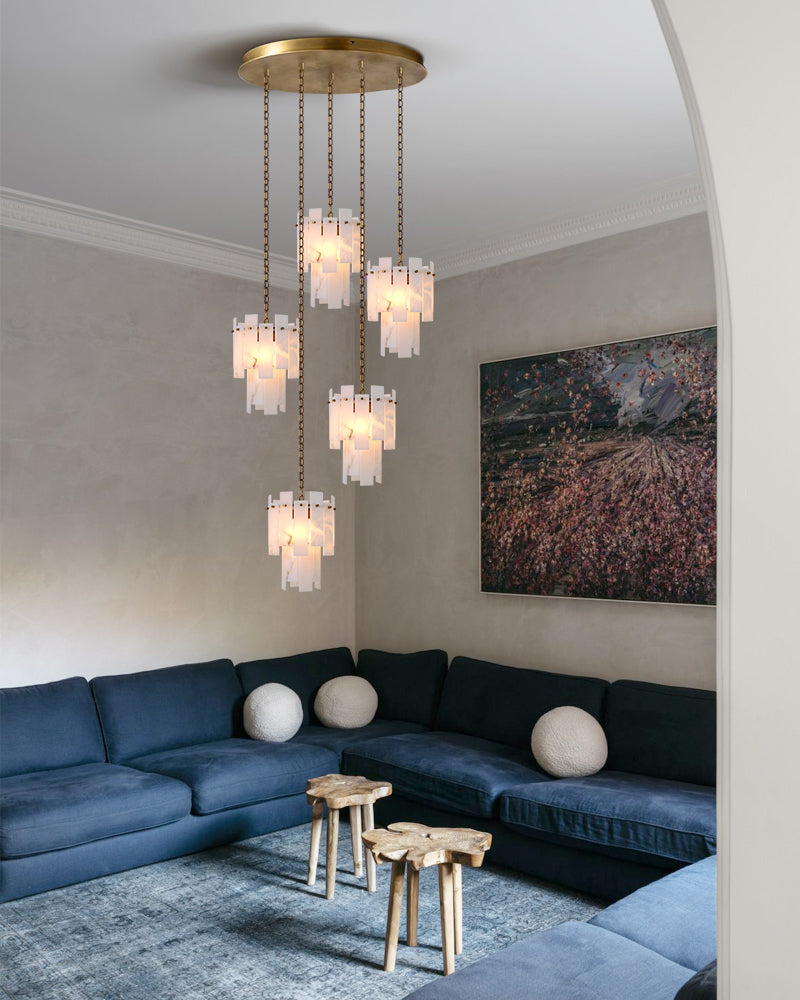 Tired Alabaster marble Cluster Chandelier 13 inch with adjustable chain