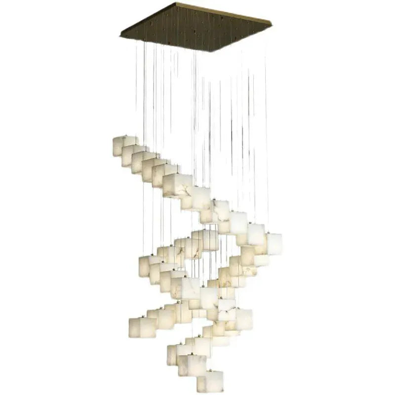 Gavin Alabaster Cube Foyer Staircase Long Chandelier 7/ 9/ 12/ 18/ 25/ 36 Lights
