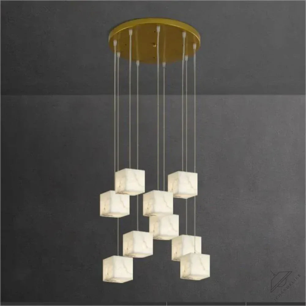 9-Lights Gavin Alabaster Cube Foyer Staircase Long Chandelier 7/ 9/ 12/ 18/ 25/ 36 Lights