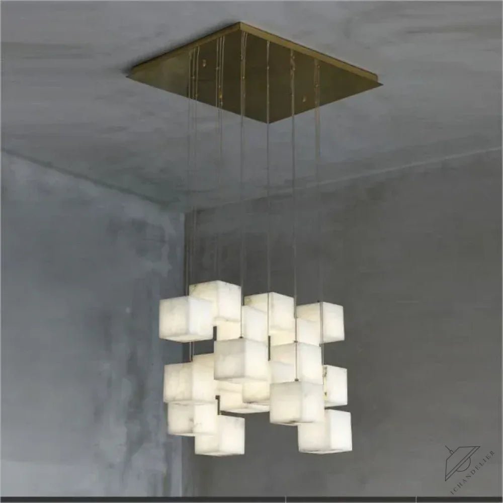 18-Lights Gavin Alabaster Cube Foyer Staircase Long Chandelier 7/ 9/ 12/ 18/ 25/ 36 Lights