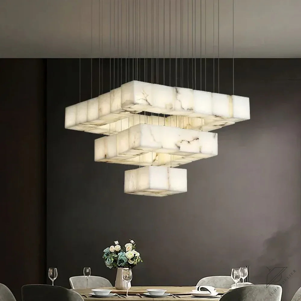 Gavin Alabaster Cube Foyer Staircase Long Chandelier 7/ 9/ 12/ 18/ 25/ 36 Lights