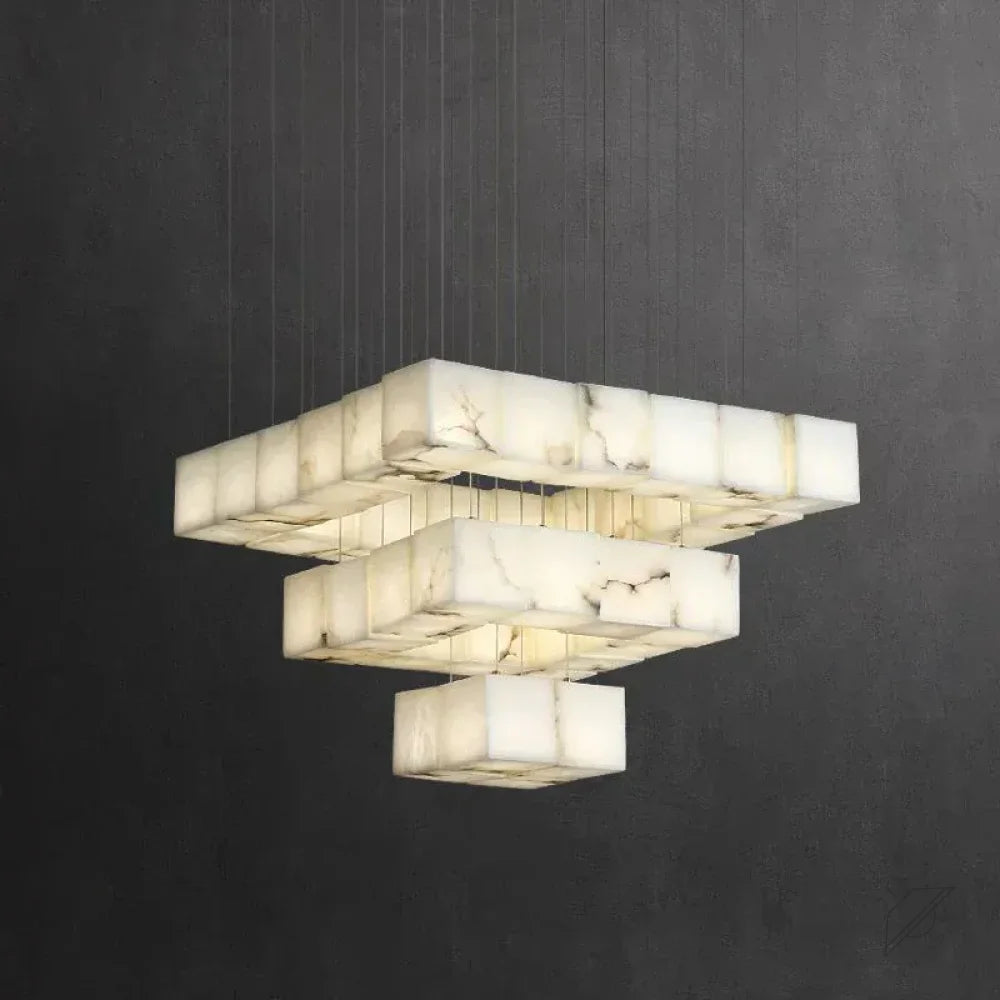 36-Lights A Gavin Alabaster Cube Foyer Staircase Long Chandelier 7/ 9/ 12/ 18/ 25/ 36 Lights