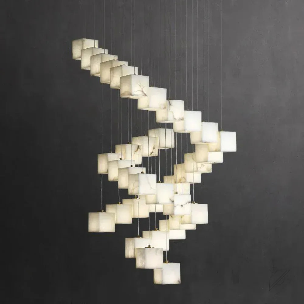 36-Lights B Gavin Alabaster Cube Foyer Staircase Long Chandelier 7/ 9/ 12/ 18/ 25/ 36 Lights