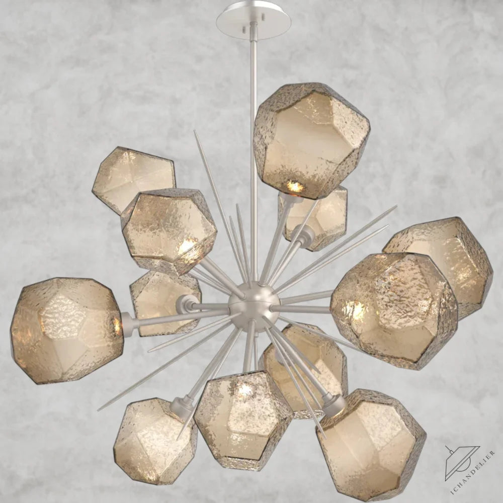 78.3" H x 38.4" Wx 38.4" D / Nickel / Bronze Glass Gem Starburst Chandelier