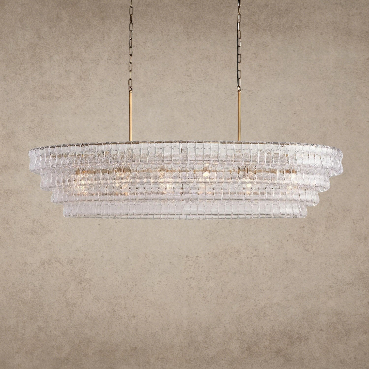 65" / Brass / Clear Ghiaccio Oval Chandelier 54", 65"
