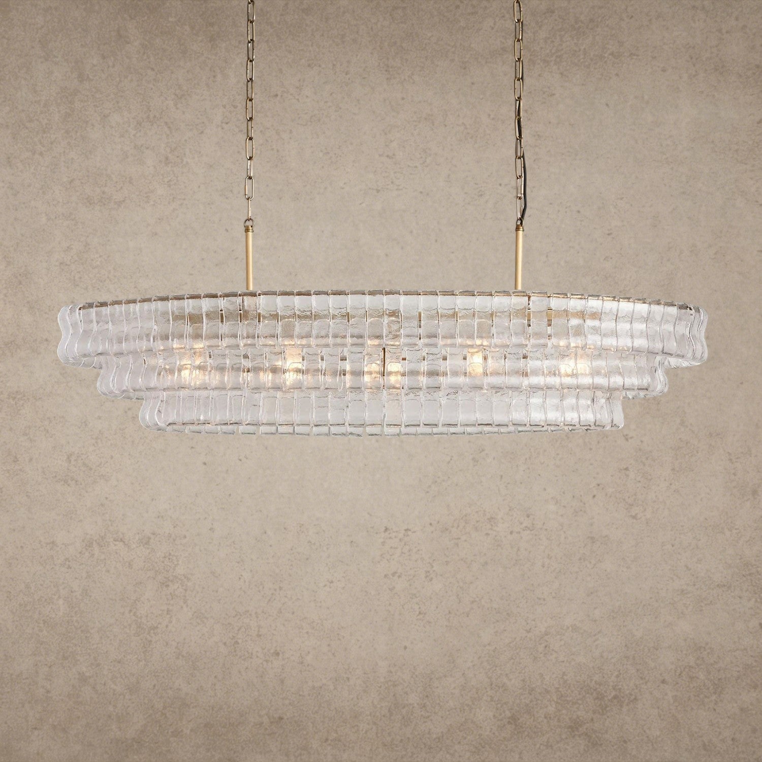 54" / Brass / Clear Ghiaccio Oval Chandelier 54", 65"