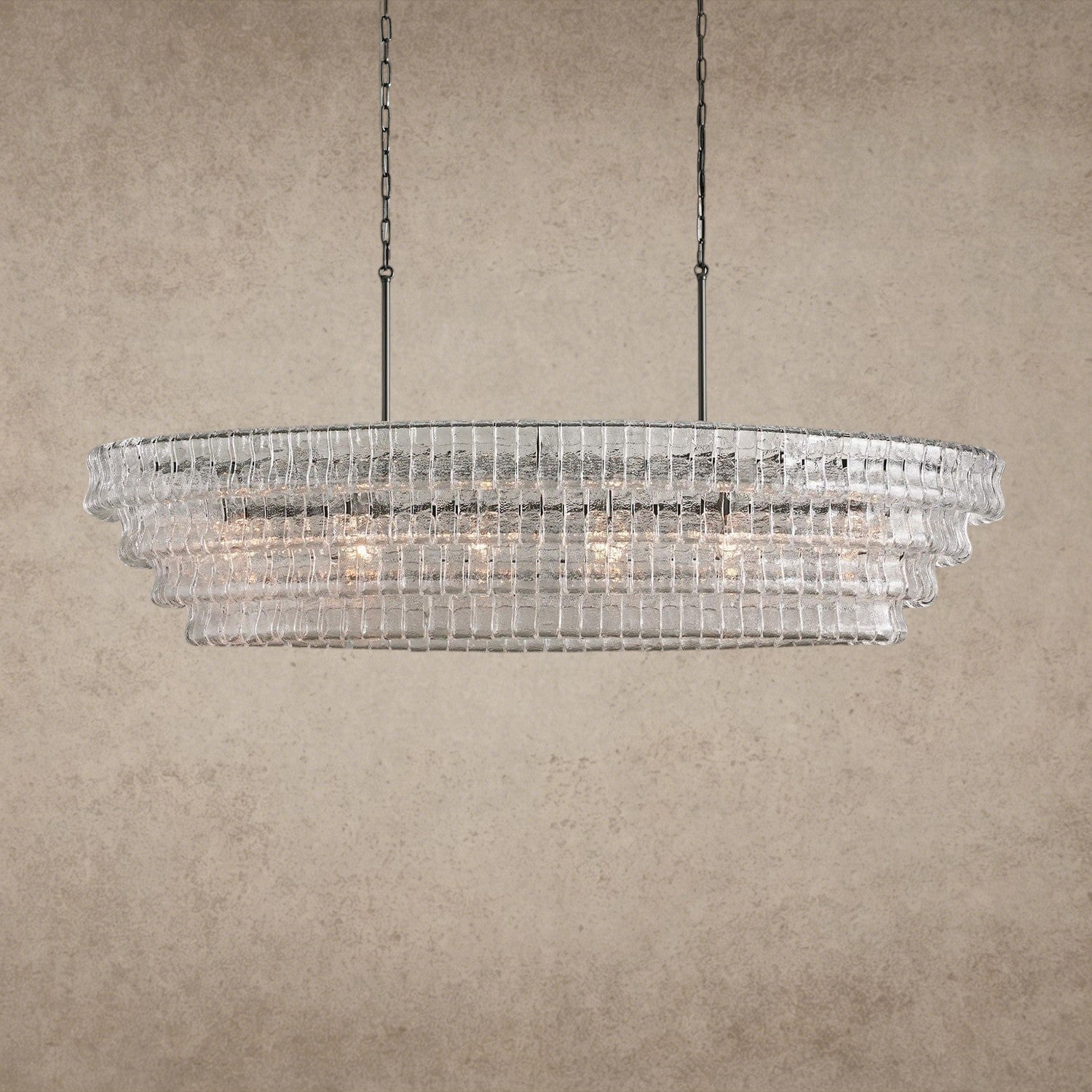 65" / Bronze / Clear Ghiaccio Oval Chandelier 54", 65"