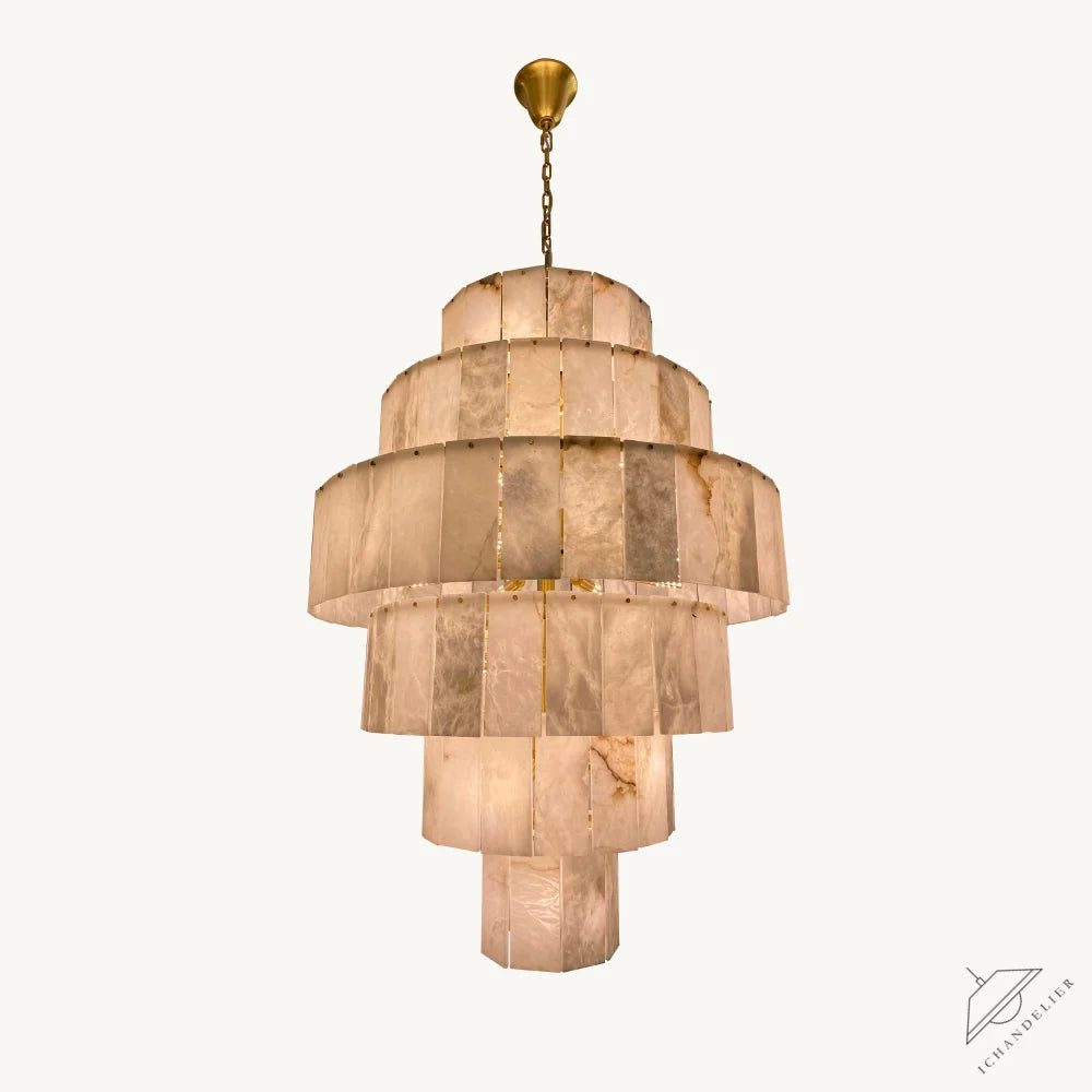 Giant Tiered Alabaster Foyer Chandelier