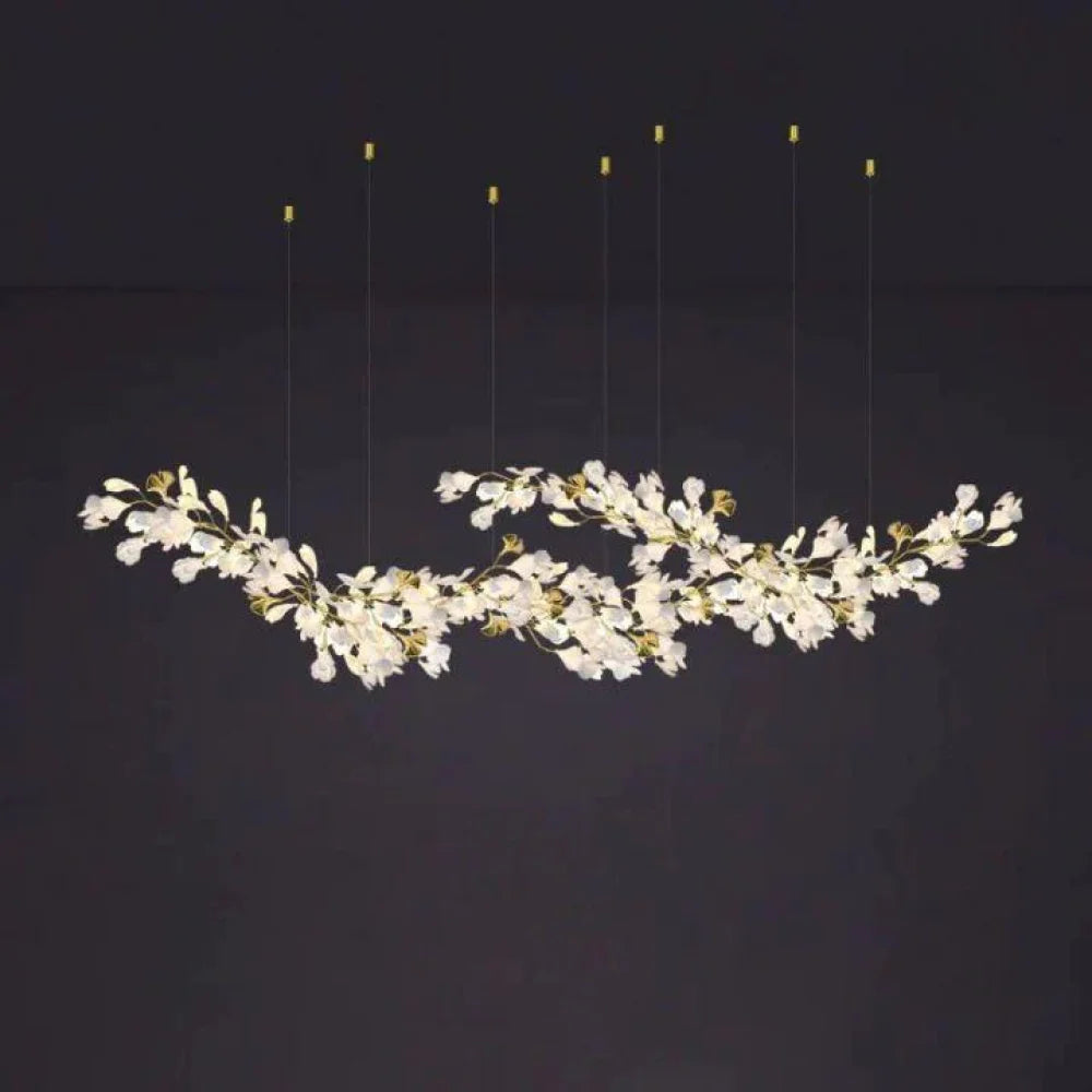 Ginkgo E Branch Chandelier 52inch, all white leaves