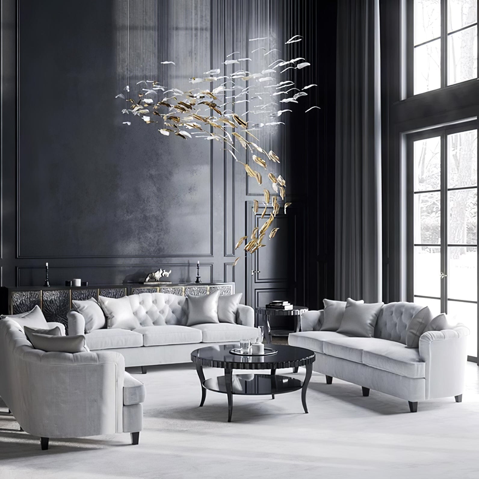 ∅ 31.5″ x H 59″ / Dia 80cm x H 150cm Glass Feathers Chandelier