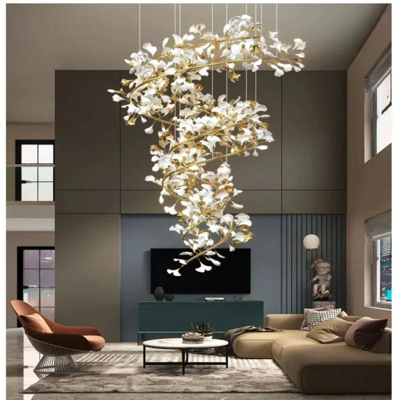 Gliss Luxury Ceramic Ginkgo Cascading Branch Chandelier Lighting